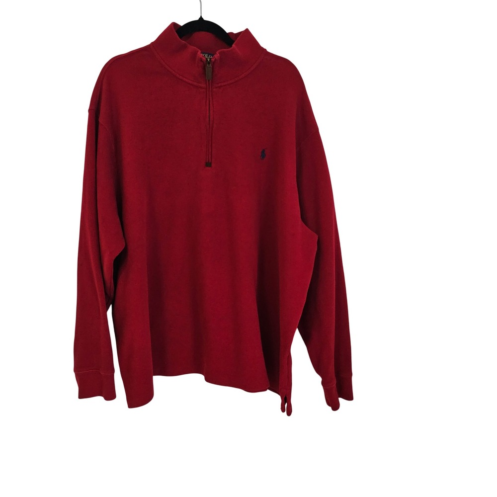 Polo Ralph Lauren Mens 3XB 3TG Red 1/4 Zip Pullover Cotton Knit Sweater Big Tall